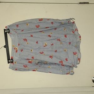 Square neck stripe floral shirt